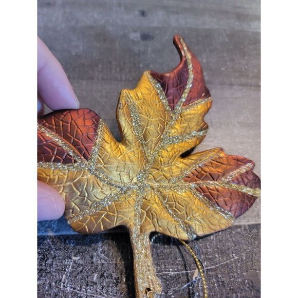 Glitter Leaf Brown fall ornament Xmas decor - Picture 3 of 4